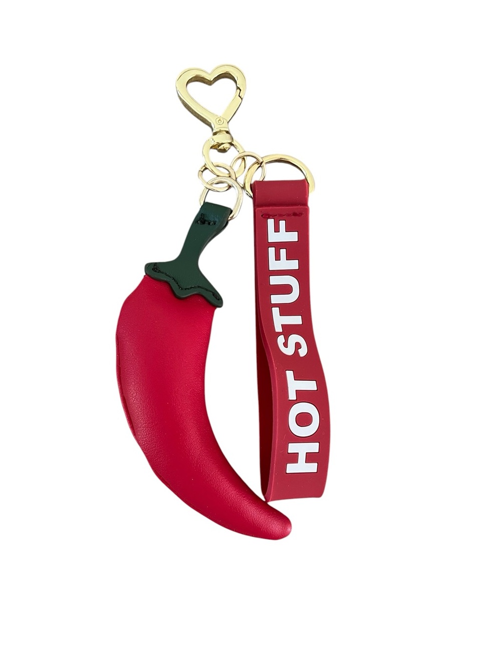 Red Chili Pepper Bag Charm Keychain with "HOT STUFF" Strap - New